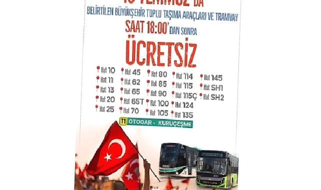 Kocaeli Büyükşehir’den 15 Temmuz’da ücretsiz ulaşım hizmeti